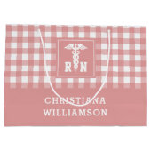 PlaidパタパーソナライズされたーンRN登録ナース ラージペーパーバッグ (裏面)