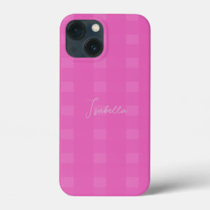 Plaidパタ市松模様にーンの名前またはイニシャルピンク iPhone 13 Miniケース