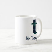 Plaidプリント小文字tイニシャルと名前 コーヒーマグカップ (正面右)