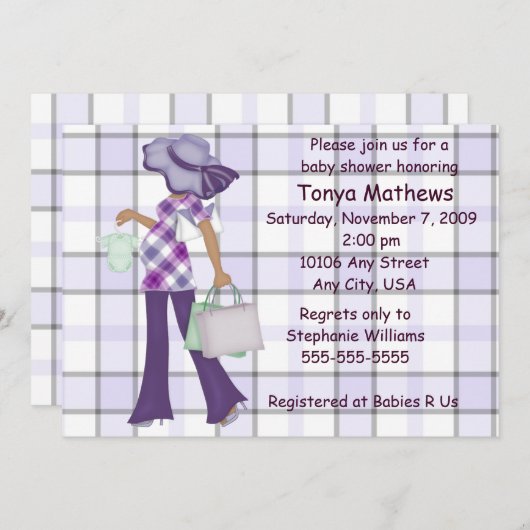 Plaidベビーシャワー招待状(オウム) 招待状 (正面/裏面)