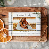 PlaidモダンスクリプトChristmas Holiday Photo Card シーズンカード