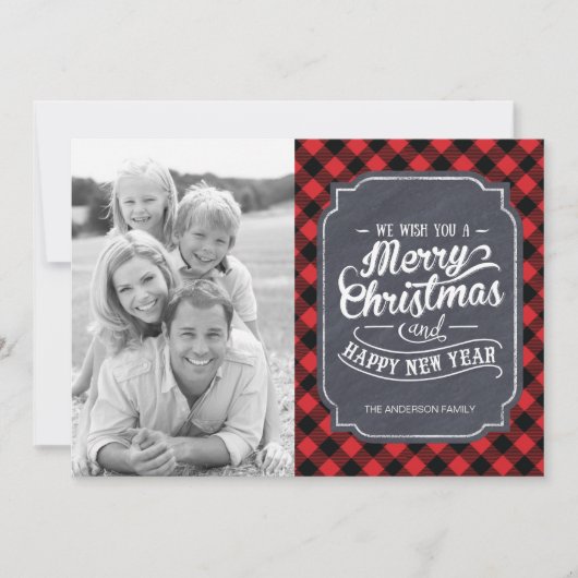 Plaidモダン Christmas Photo Cards シーズンカード (正面)