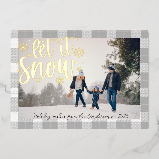 Plaidモダン Let It Snow Photo 箔シーズンカード (正面)