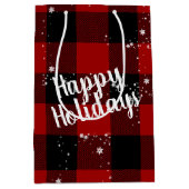 Plaid上の雪の幸せな休日 ミディアムペーパーバッグ (正面)