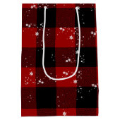 Plaid上の雪の幸せな休日 ミディアムペーパーバッグ (裏面)