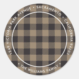 Plaid写真素朴クリスマス差出人住所ラベル ラウンドシール