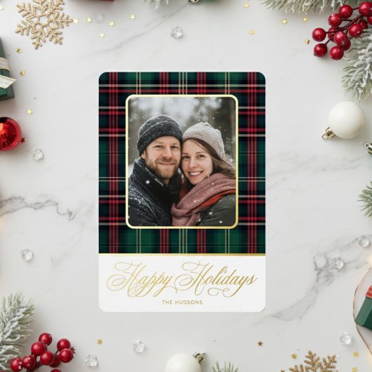 Plaid写真素朴クリスマス 箔シーズンカード