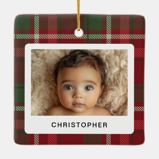 Plaid初めてのクリスマス祖父母フォトクリスマス セラミックオーナメント (裏面)