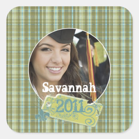 Plaid卒業またはSweet sixteen写真のシール スクエアシール (正面)