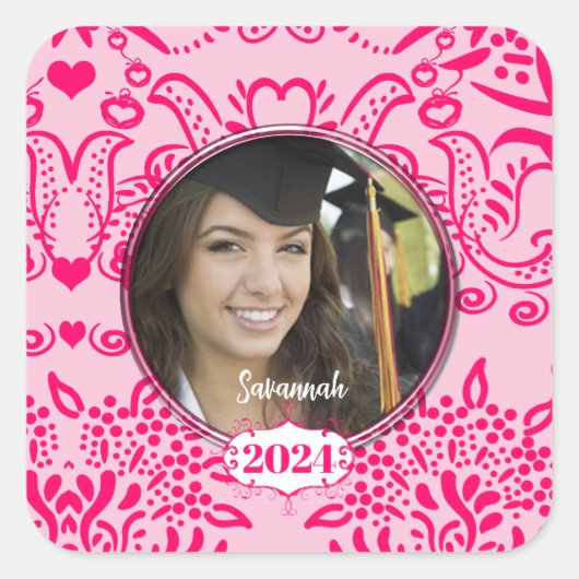Plaid卒業またはSweet sixteen写真のシール スクエアシール (正面)
