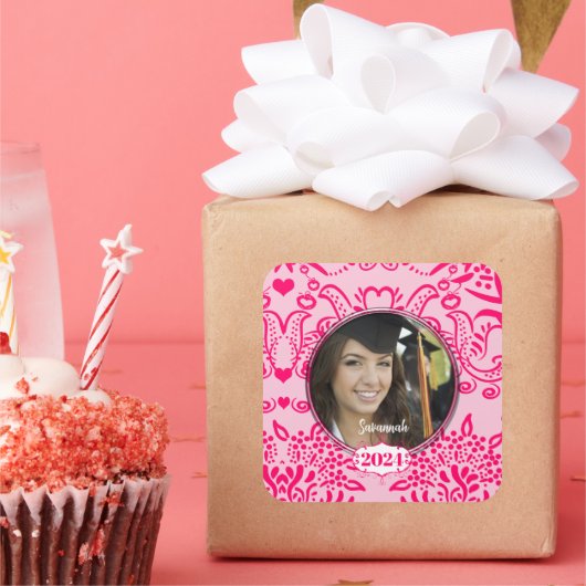 Plaid卒業またはSweet sixteen写真のシール スクエアシール (パーティー)