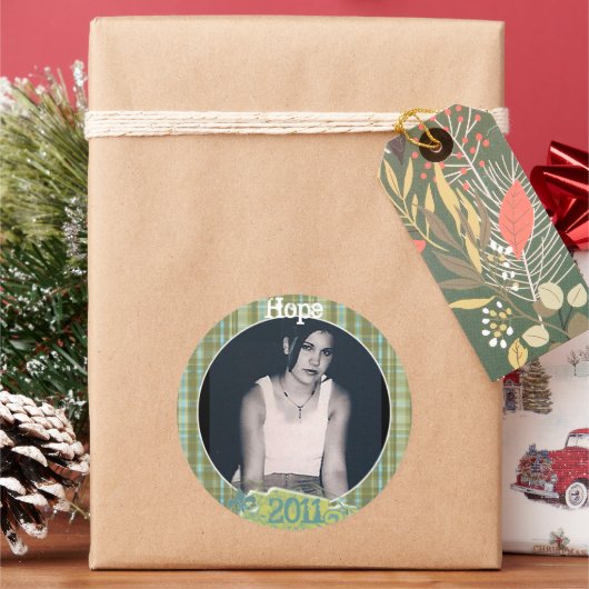 Plaid卒業またはSweet sixteen写真のシール ラウンドシール (クリスマス)