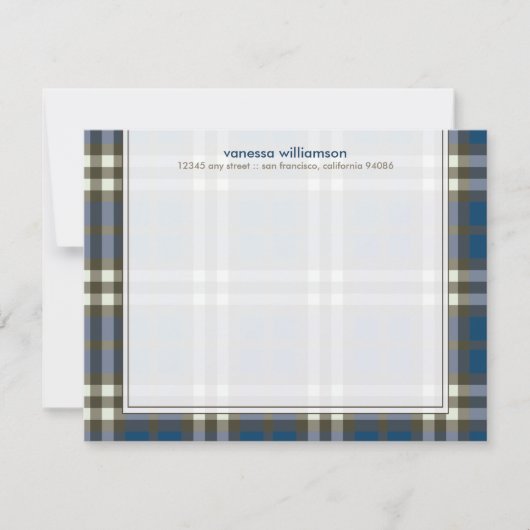 Plaid名門私立校風のカスタムフラットノートカード(ネイビー) 招待状 (正面)