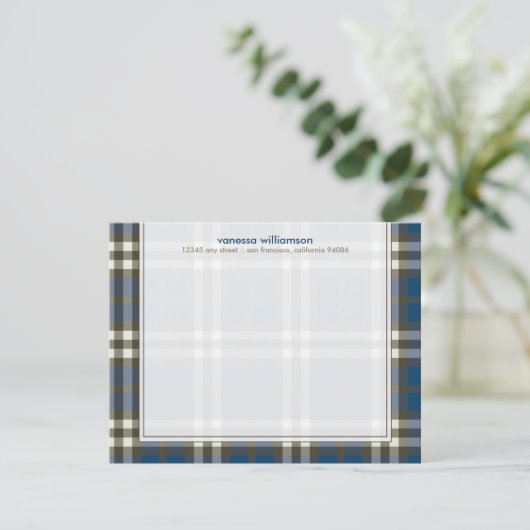 Plaid名門私立校風のカスタムフラットノートカード(ネイビー) 招待状 (スタンド正面)