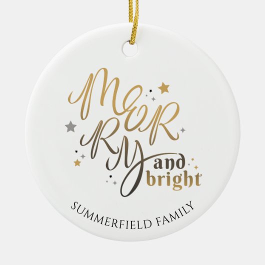 Plaid家族の写真と明メリーるいクリスマス セラミックオーナメント (正面)