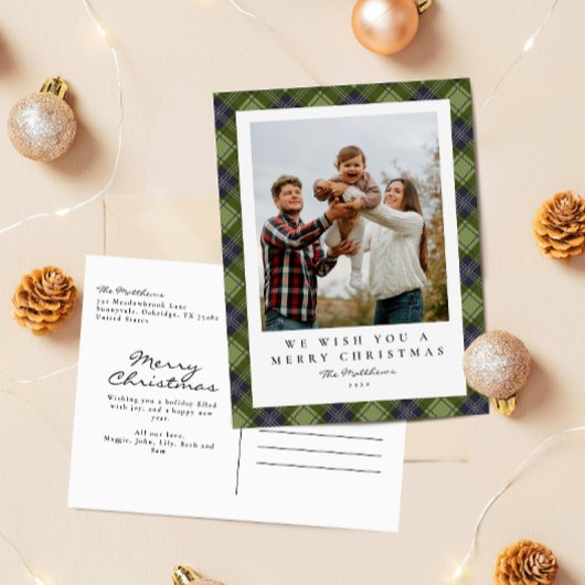 Plaid家族素朴写真クリスマス シーズンポストカード