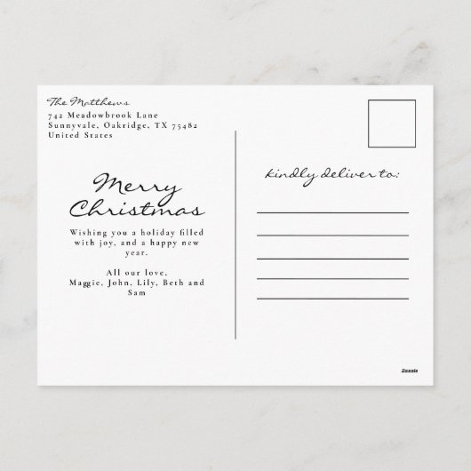 Plaid家族素朴写真クリスマス シーズンポストカード (裏面)