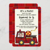Plaid消防車の誕生日(写真付) 招待状 (正面/裏面)