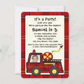 Plaid消防車の誕生日(写真付) 招待状 (正面)