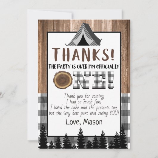 Plaid白黒1ハッピーキャンパーありがとう 招待状 (正面)