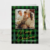 Plaid素朴 Christmas Tree Forest写真実在 箔グリーティングカード (正面)