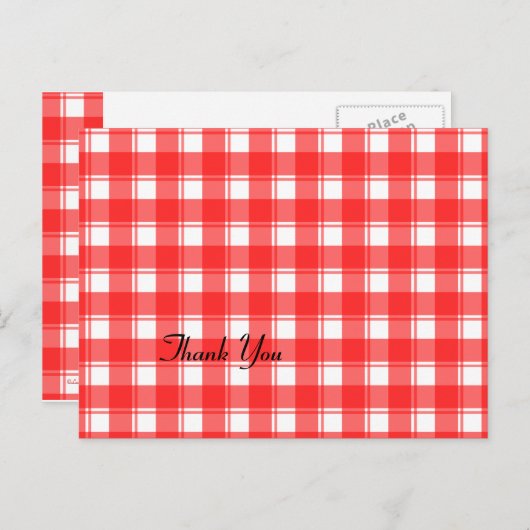 Plaid赤と白カスタムThank You Postcards ポストカード (正面/裏面)