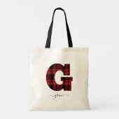Plaid赤と黒のモノグラム文字"G" トートバッグ (裏面)