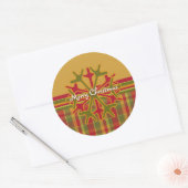 Plaid & ストライプSnowflakeステッカーレッドグリーンタン ラウンドシール (封筒)