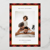 Plaid モダンの縁どChristmas Photo 箔シーズンカード (正面)