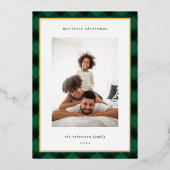 Plaid モダンの縁どChristmas Photo 箔シーズンカード (正面)