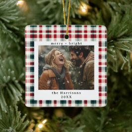 Plaid モダン Monogramの素朴写真クリスマス セラミックオーナメント