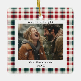 Plaid モダン Monogramの素朴写真クリスマス セラミックオーナメント