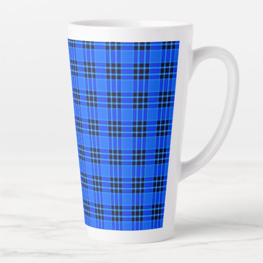 Plaid 王室の Blue Black Checks Pattern-57686 カフェラテマグ (右)