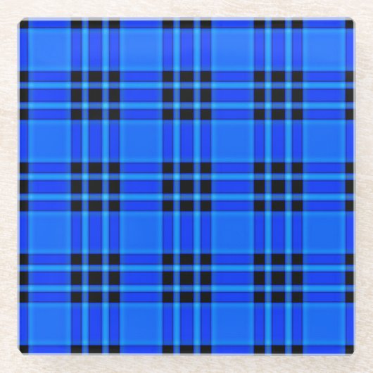 Plaid 王室の Blue Black Checks Pattern-57686 ガラスコースター (正面)