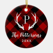 Plaid 素朴 Antler Monogramの写真カスタム付き セラミックオーナメント (正面)