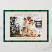 Plaid 1フォト素朴タータンチェックカスタムクリスマス 箔シーズンカード (正面)
