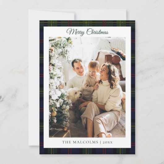 Plaid 2写真素朴タータンチェックファミリークリスマス シーズンカード (正面)