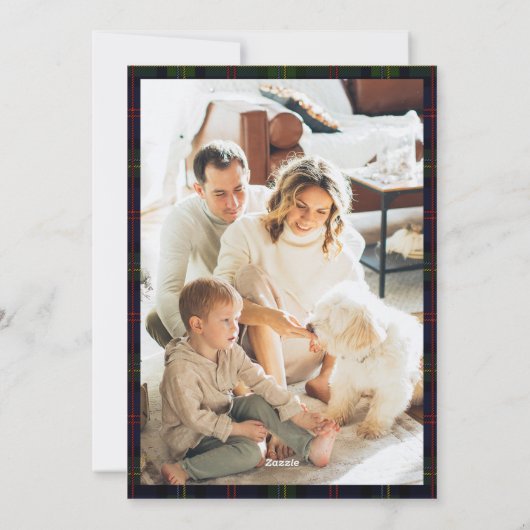 Plaid 2写真素朴タータンチェックファミリークリスマス シーズンカード (裏面)