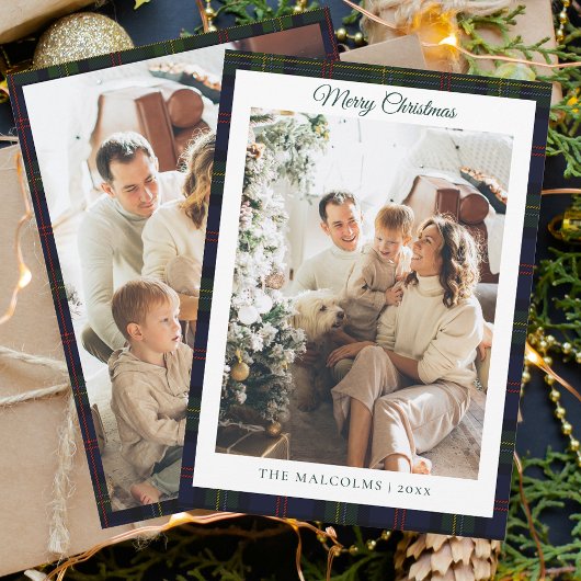 Plaid 2写真素朴タータンチェックファミリークリスマス シーズンカード