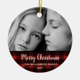 Plaid 2写真素朴編集可能クリスマスオーナメント セラミックオーナメント