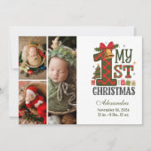 Plaid 3フォト素朴初めてのクリスマス シーズンカード (正面)
