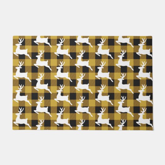 Plaid and deer  doormat ドアマット (正面)