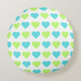 Plaid and Hearts Blue Yellow Pattern with white ラウンドクッション