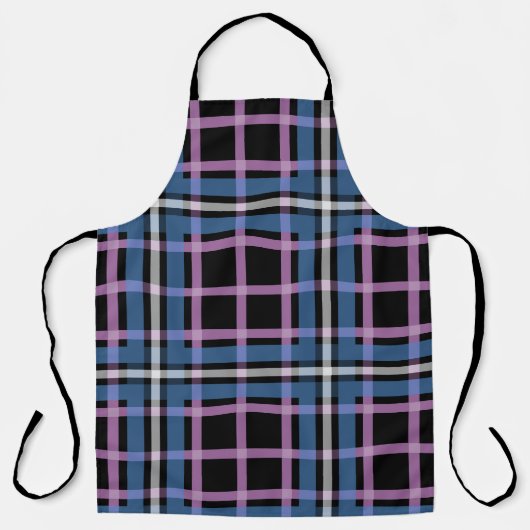 Plaid Apron – Blue & Lavender Checkered Kitchen エプロン (正面)