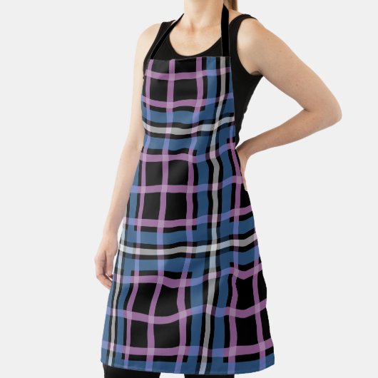 Plaid Apron – Blue & Lavender Checkered Kitchen エプロン (インサイチュ)