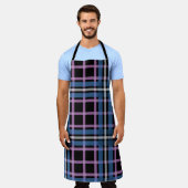 Plaid Apron – Blue & Lavender Checkered Kitchen エプロン (着用した状態)