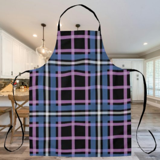 Plaid Apron – Blue & Lavender Checkered Kitchen エプロン