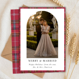 Plaid Arch Photo Newlywed Christmas メリー 結婚した シーズンカード
