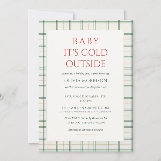 Plaid Baby It's Cold Outside Baby Shower 招待状 (正面)