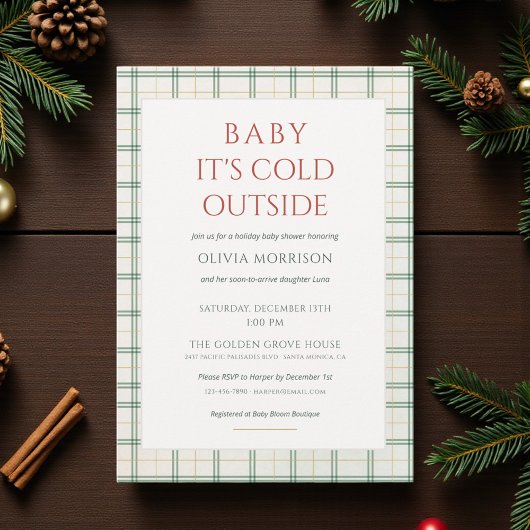 Plaid Baby It's Cold Outside Baby Shower 招待状